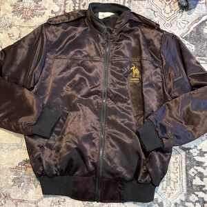 Vintage 80s Royal Brown Satin Jacket Sahara Hotel Casino Las Vegas XL USA
